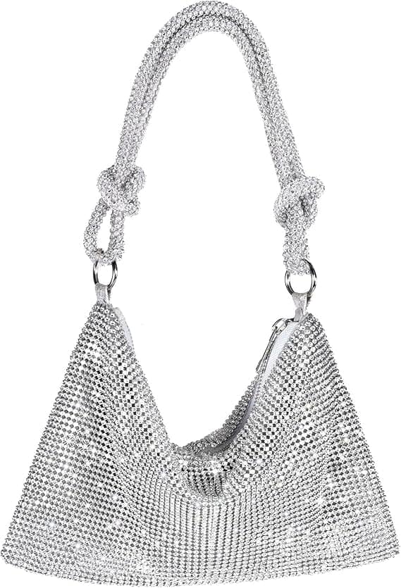 Vulpecula Spade - Rhinestone Purse Sparkly Evening bag Clutch Purses for Women Evening - Silver