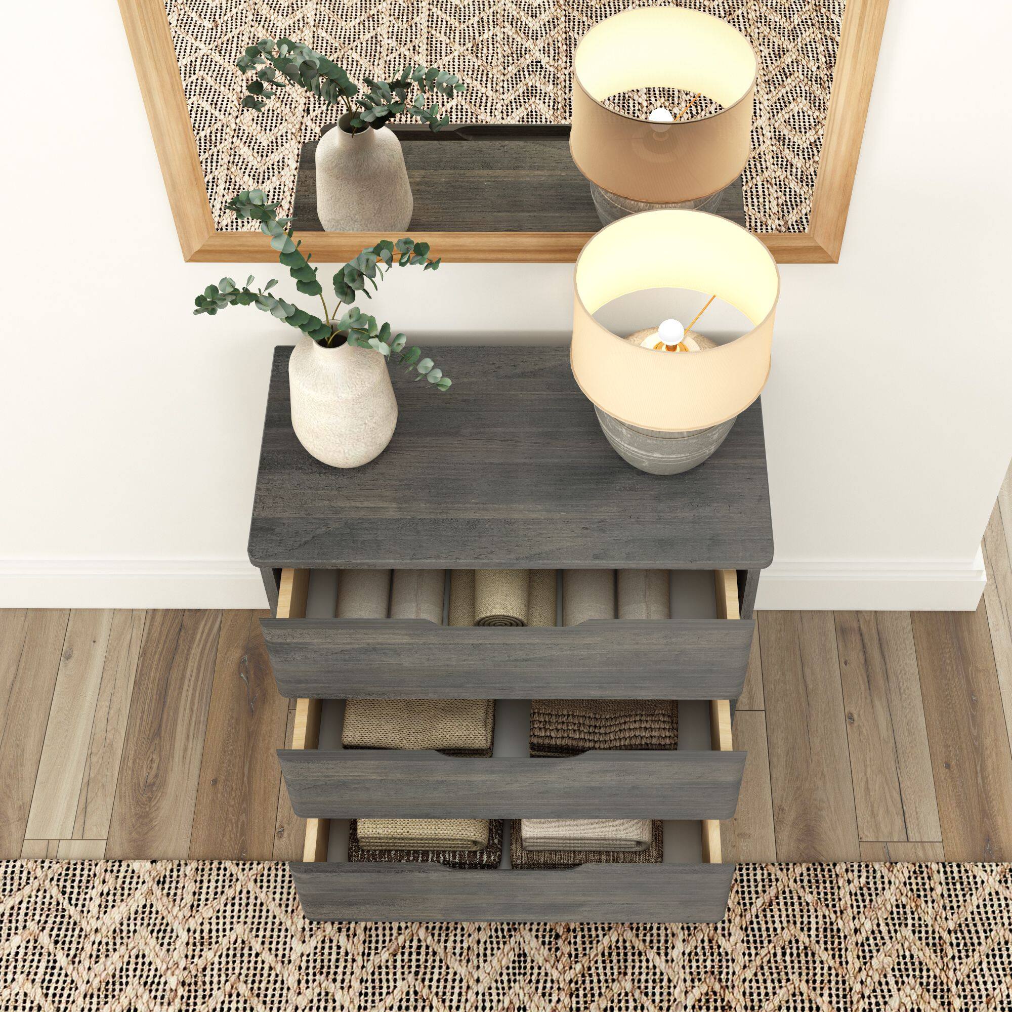 Alt View 4. Plank+Beam - Plank+Beam Modern Farmhouse 3 Drawer Dresser, Driftwood - Driftwood.