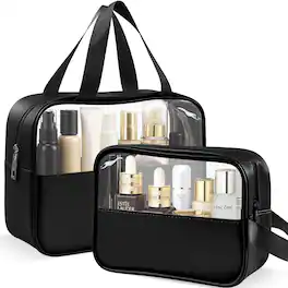 Mber - TSA Approved Toiletry Bag Clear Makeup Bag, Clear Toiletry Bag for Travelling, Clear Zipper Pouches Cosmetic Bags - Black