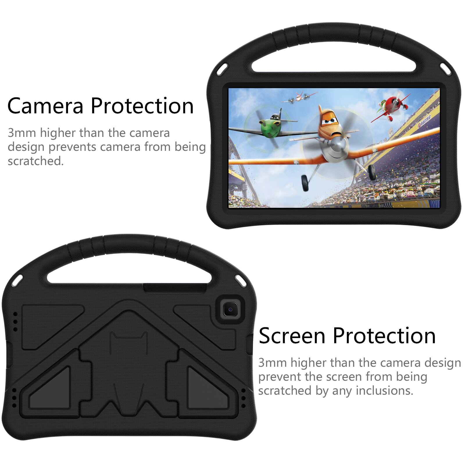 Camera Protection  
3mm higher than the camera design prevents camera from being scratched.  

AACIES Screen Protection  
3mm higher than the camera design prevent the screen from being scratched by any inclusions.