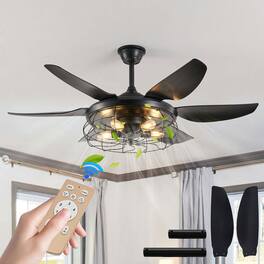 Kadyn - 52" Modern Ceiling Fan with Light, 6 Fan Blades and Industrial Cage Design, Adjustable Speed - Black