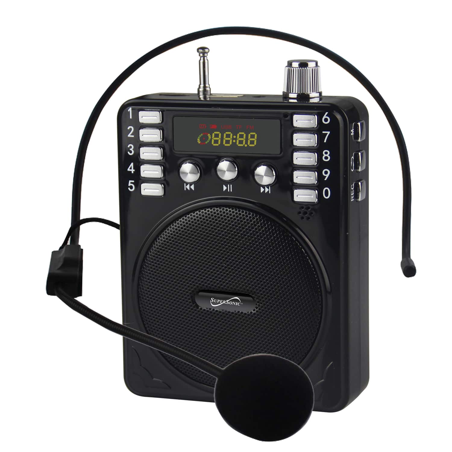 Supersonic - Bluetooth Portable Pa Speaker Voice Amplifier With Microphone, Fm Radio, And Karaoke Jack - Black