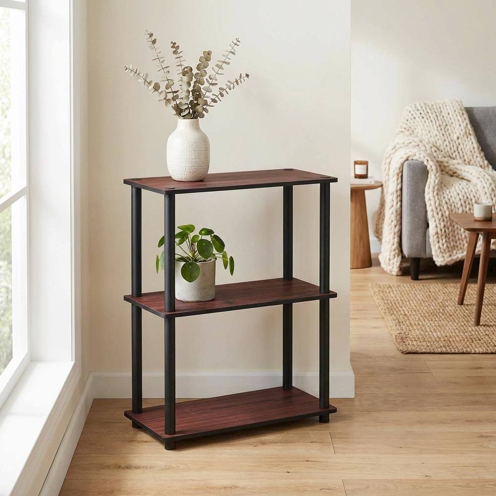 Left. FurniFact - Engineered Wood Bookcase with Open Shelving for Home Office or Living Room - Dark Cherry/Black.