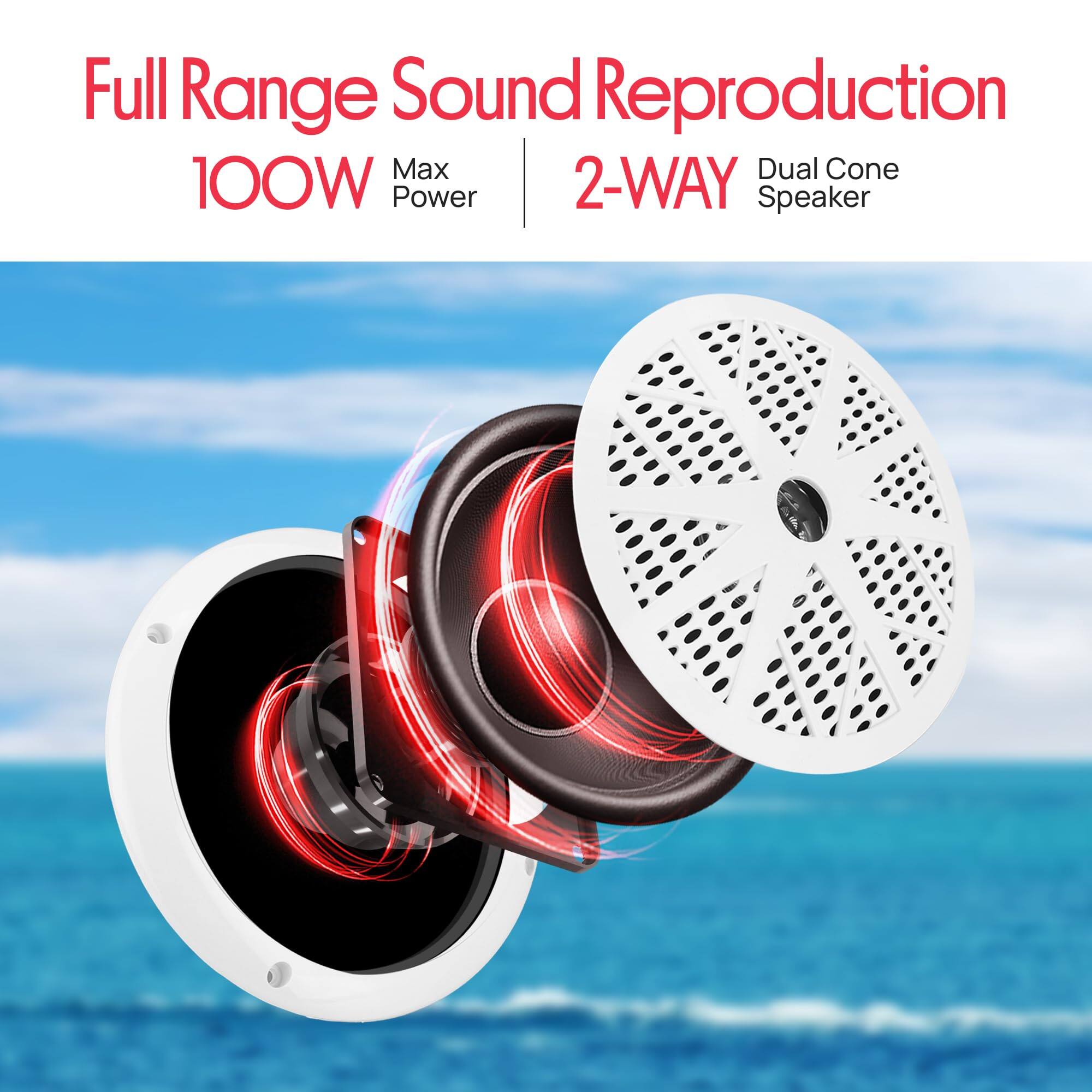 Full Range Sound Reproduction  
100W Max Power  
2-WAY Dual Cone Speaker