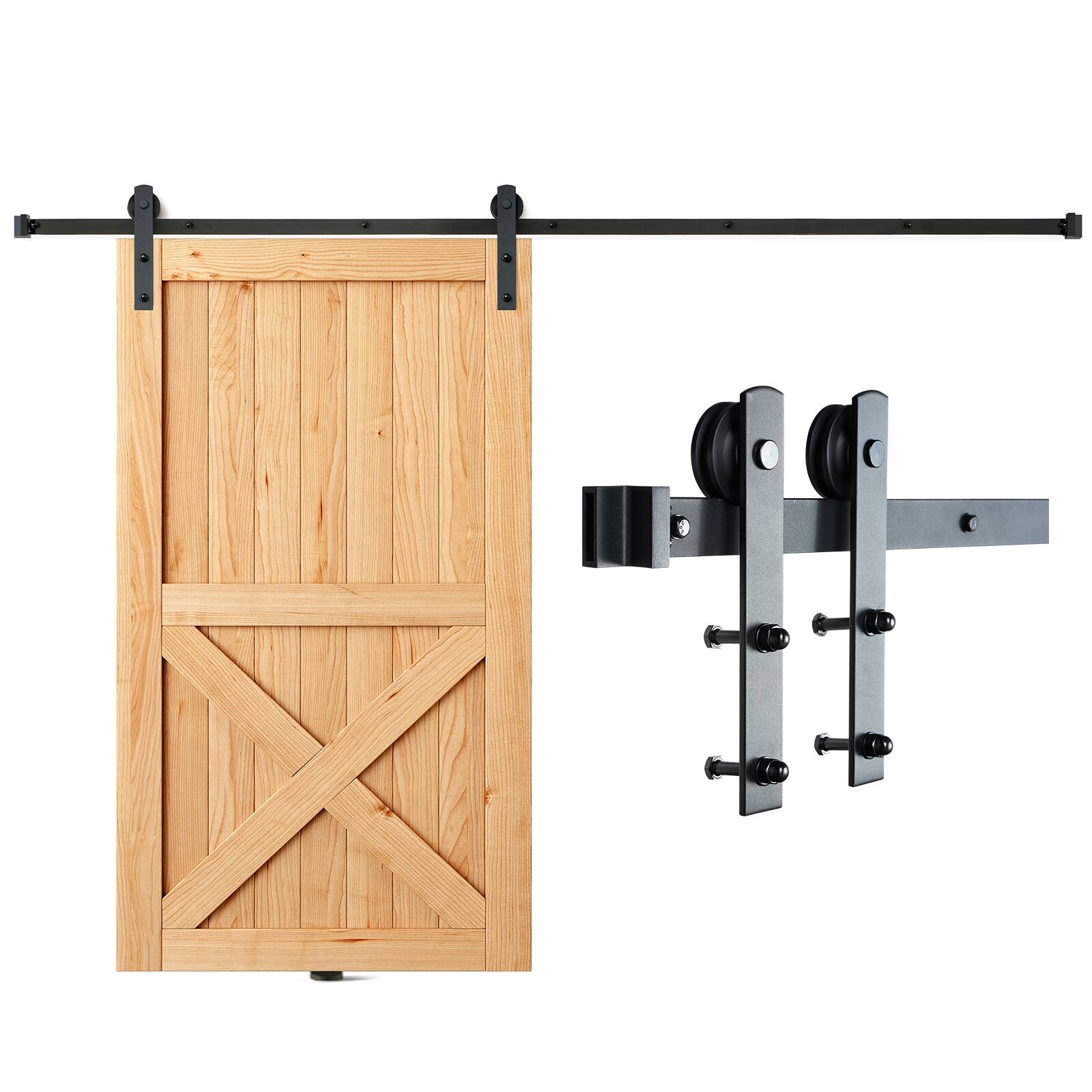 Alt View 5. VEVOR - 8FT Sliding Barn Door Hardware Kit, 330LBS Loading Heavy Duty Barn Door Track Kit for Single Door, Fit 3.7-4.3FT Wide - Black.