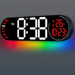 Unique Bargains - 17.2 Inch Large Digital Wall Clock with 9 Color Changing Remote Control Date Week Temperature Auto Brightness Dimmer - Red