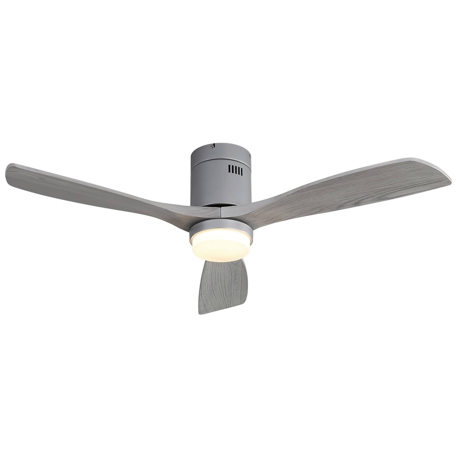 Left. Sofucor - Modern Solid Wood 52 Inch Low Profile Ceiling Fan with Dimmable LED Light and Remote 6 Speeds Quiet Bedroom - Silver Grey Wood.