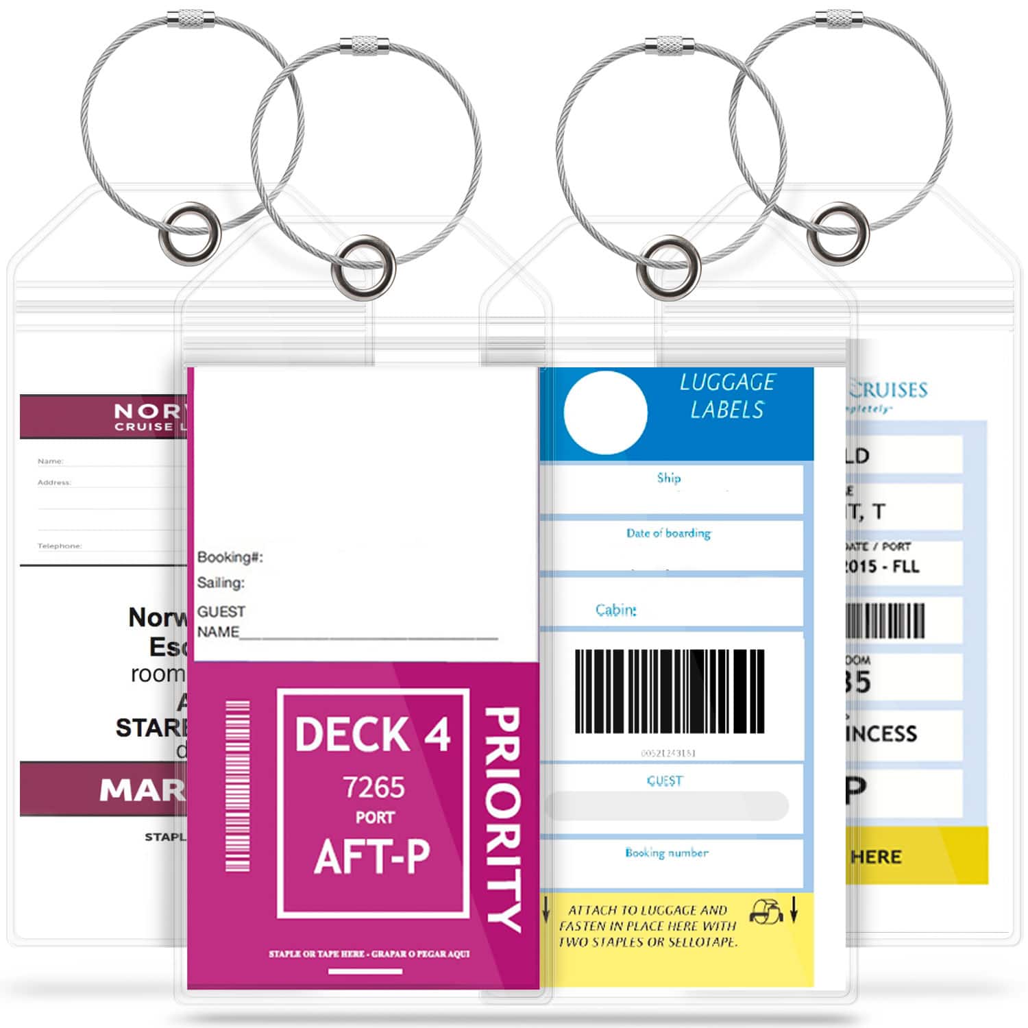 GreatShield - 4 Pack Cruise Luggage Tag Holder for Carnival, Princess, Costa, Holland America, P&O & Norwegian Luggage Tags Cruise - Clear
