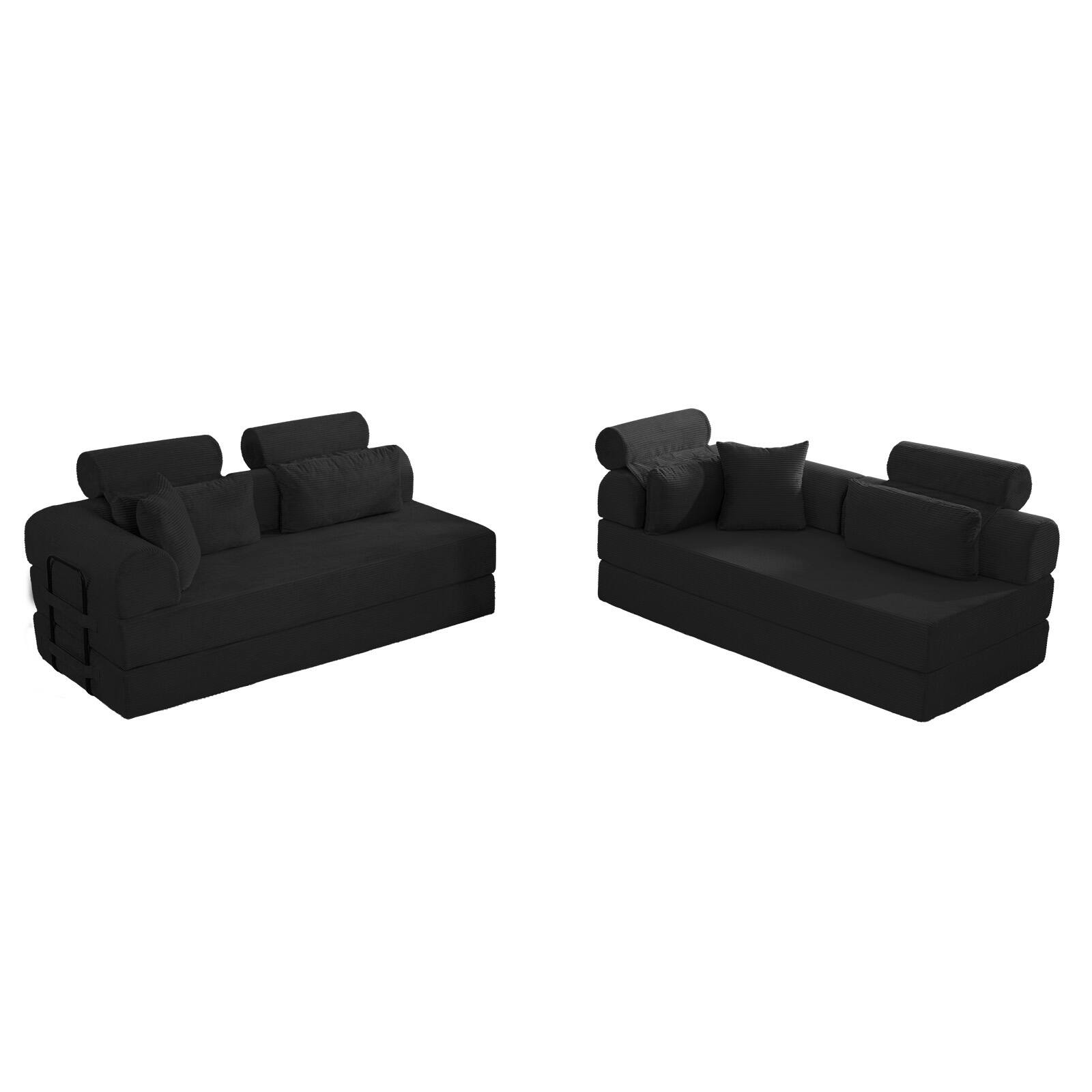 Alt View 2. Anysun - L-Shape Corduroy Modular Sectional Sofa - Minimalist Compressed Design, Unfolds into Bed, Space-Efficient - Black.