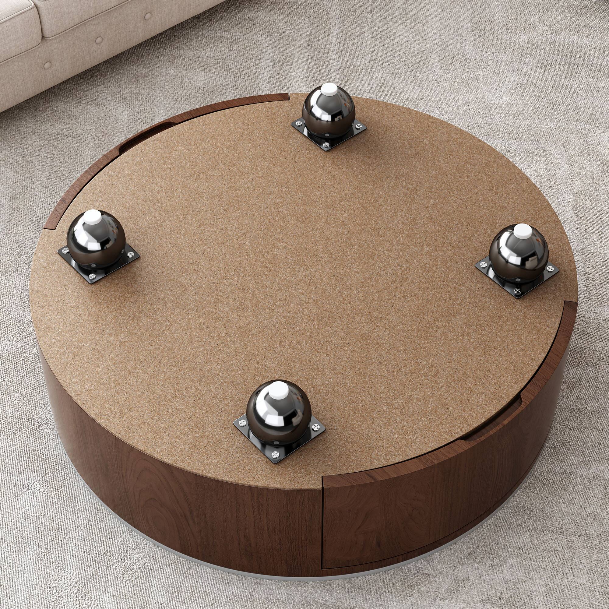 Alt View 2. Tiramisubest - Rustic Round Coffee Table with 2 Drawers and Sintered Stone Top, Modern Living Room Center Table - Walnut Brown,White+Multi.