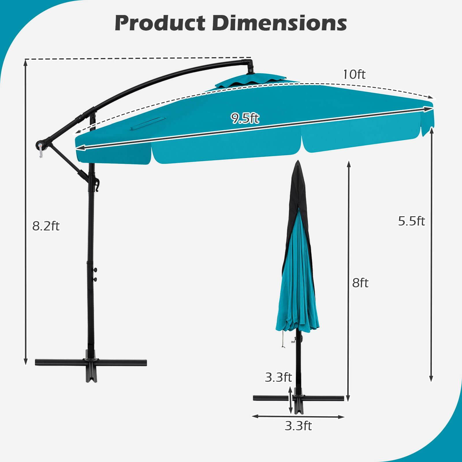 Product Dimensions: 10 ft, 9.5 ft, 8.2 ft, 5.5 ft, 8 ft, 3.3 ft, 3.3 ft.