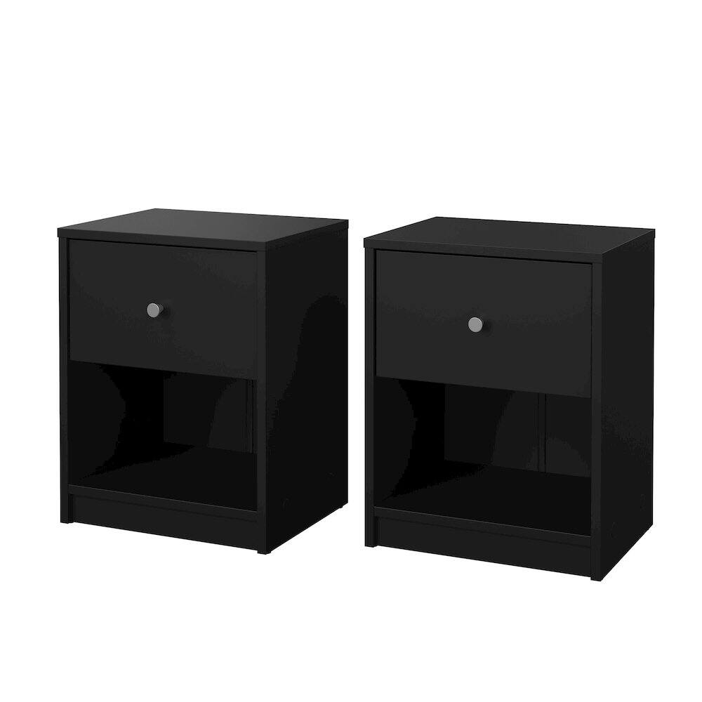 Angle. Tvilum - Portland 1 Drawer Nightstand - Set of 2 - Black.