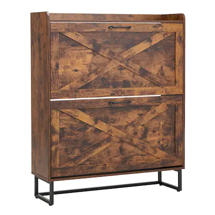 Front. VEVOR - Shoe Cabinet with 2 Flip Drawers, Farmhouse Shoes Storage Cabinet with Metal Legs and Anti-Tipping Device - Brown.