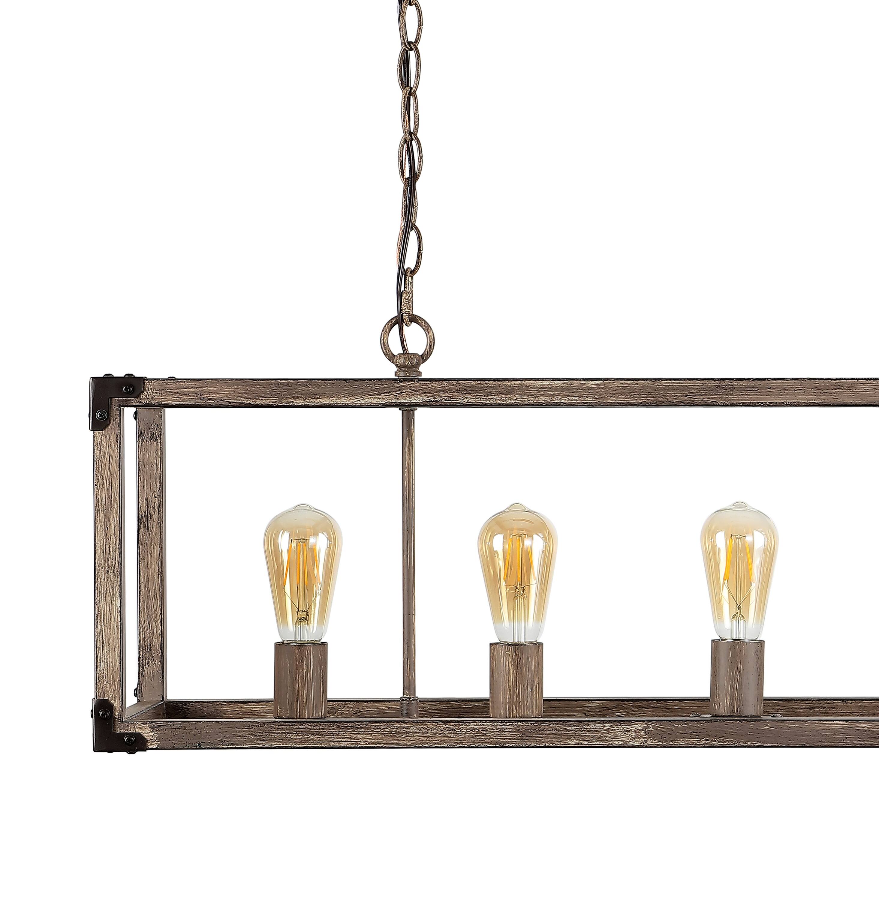 Alt View 4. Jonathan Y - Magnolia 36" 5-Light Linear Adjustable Iron Rustic Farmhouse LED Pendant, Brown - Brown.