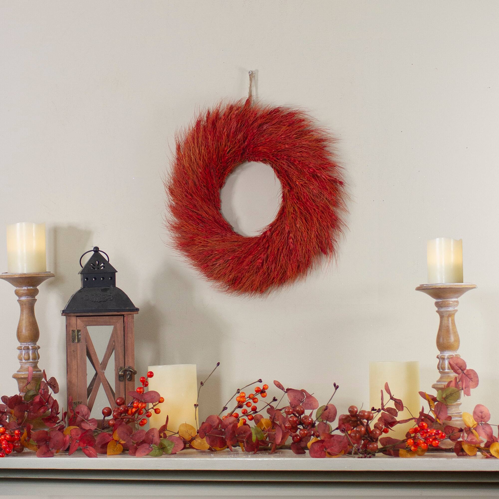 Northlight Wheat Stalks and Ears Artificial Fall Harvest Wreath 12 ...