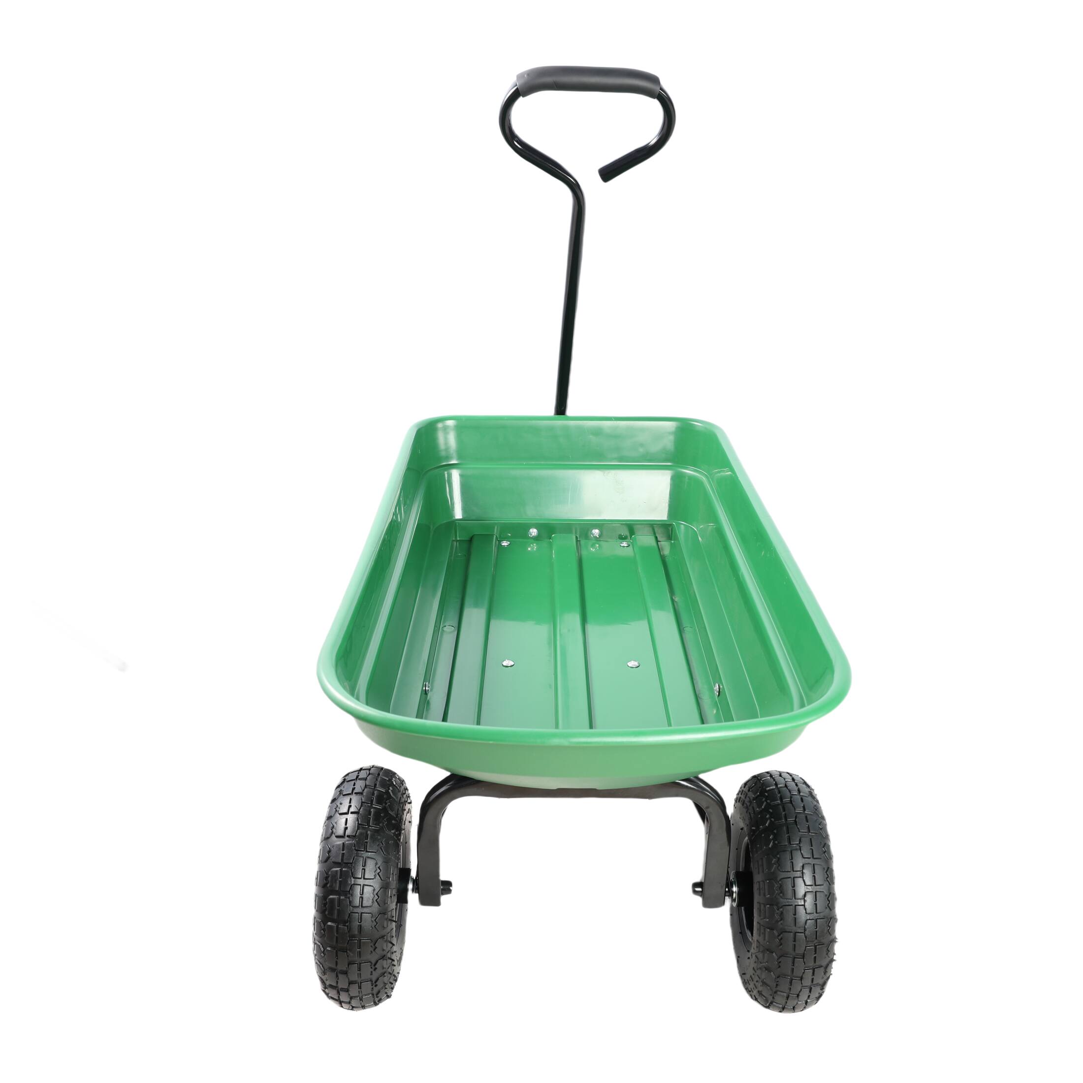Angle. COWLOWN - Foldable 300 lb Poly Garden Dump Cart Steel Frame 10in Tire 55L Green - Green.