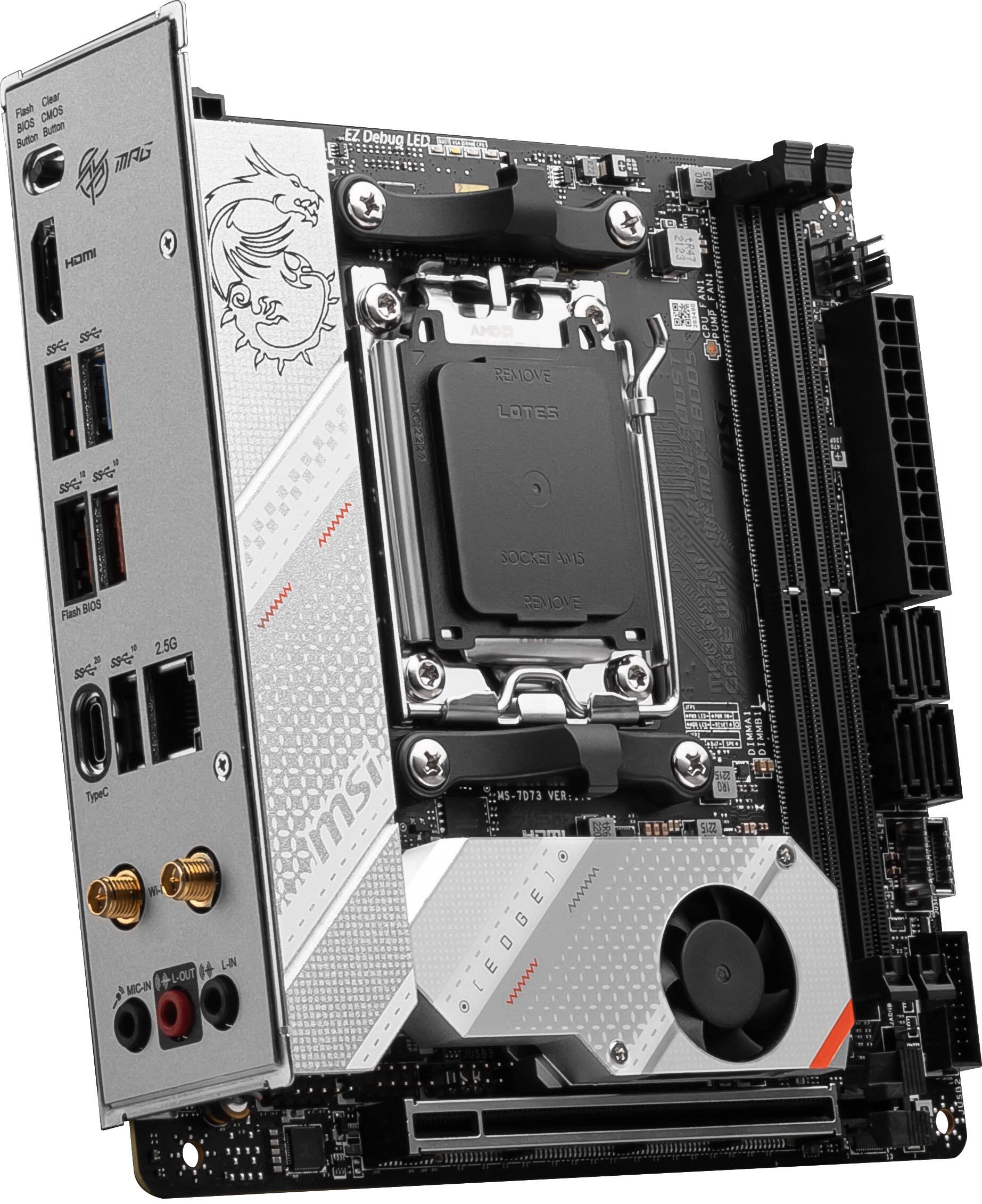 Alt View 1. MSI - MPG B650I EDGE WIFI (Socket AM5) AMD B650 Mini-ATX DDR5 Wi-Fi 6E Motherboard - Black.