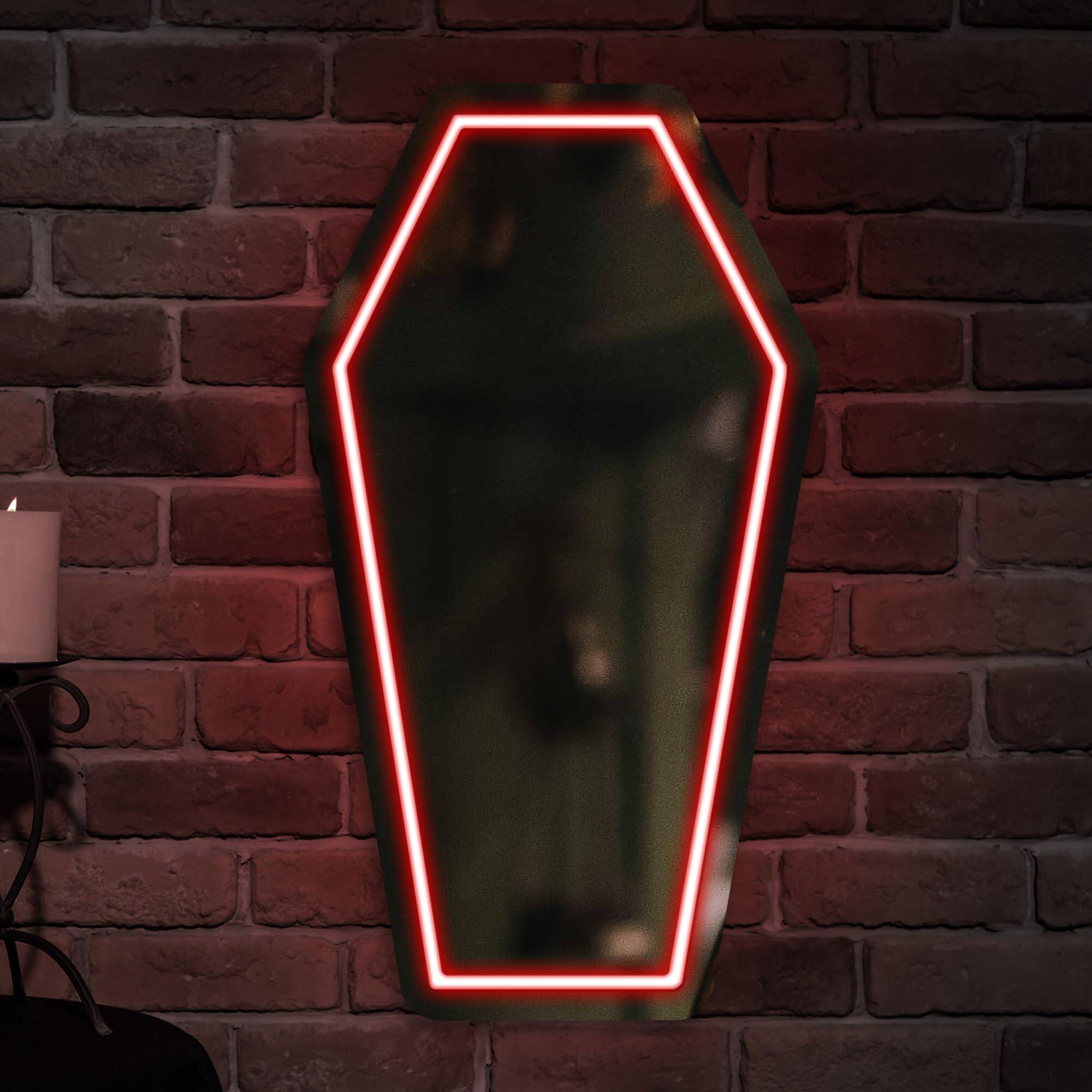 Left. Cedar Assembly - Neon Coffin Mirror 16 9" X 9 6" Gothic Led Light Sign For Room Decor Living Bedroom Bar - Gifts Goth Love... - Treat Yo'Self_TYP.