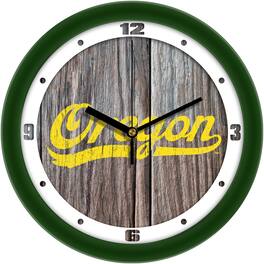 MpDirect - Oregon Ducks 11.5'' Suntime Premium Glass Face Weathered Wood Wall Clock - Multicolor