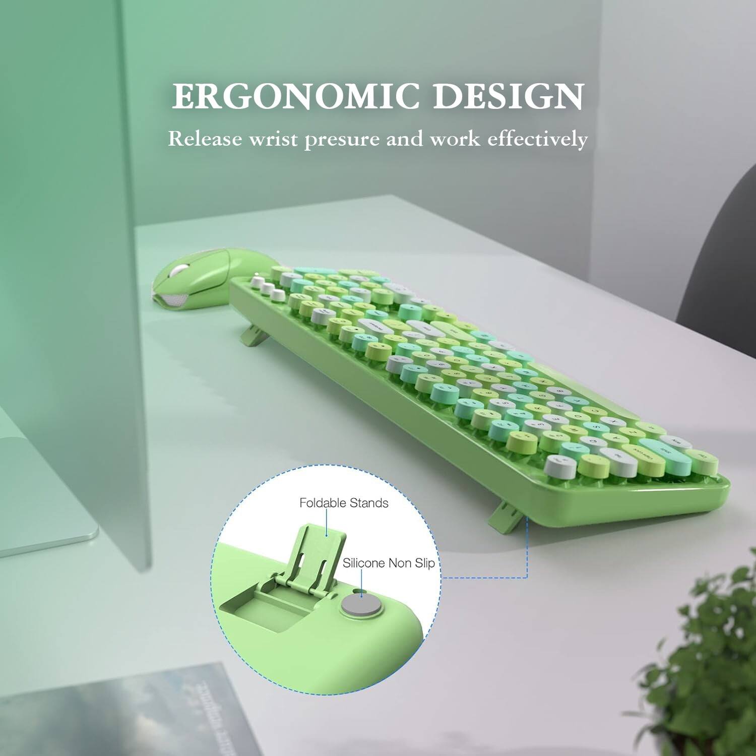 ERGONOMIC DESIGN  
Release wrist pressure and work effectively  

Foldable Stands  
Silicone Non Slip