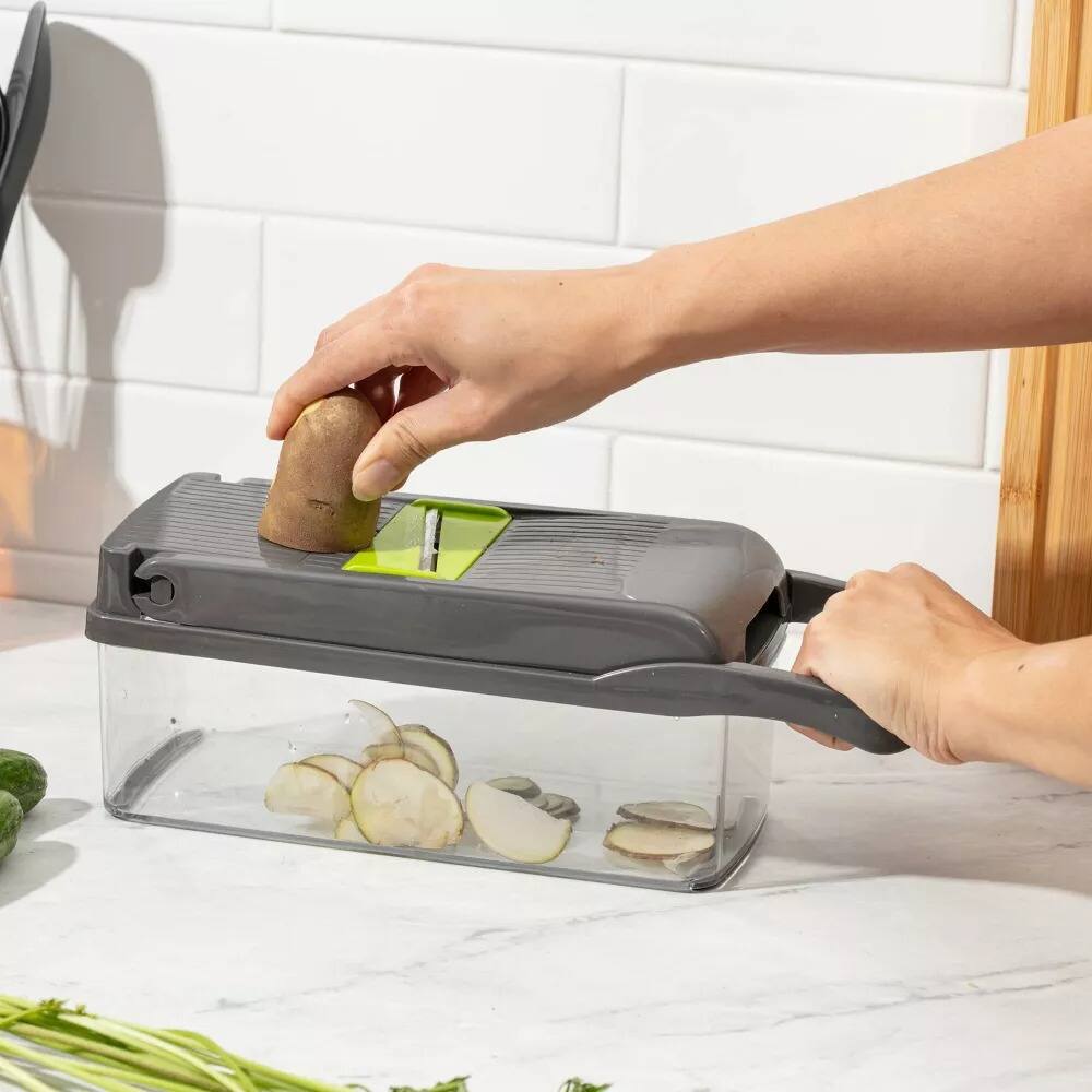 Alt View 1. Luminuxe - All-In-One Vegetable Chopper & Meal Prep Container with 7 Blades and Strainer Basket.