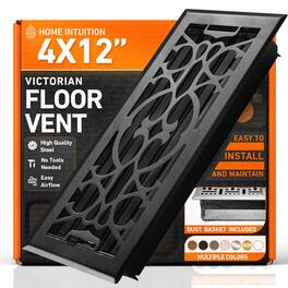 Home Intuition - 4X12 Floor Vent Covers with Mesh Cover Trap, Heat and Air, Floor Vent for HVAC Duct, Victorian - Matte Black