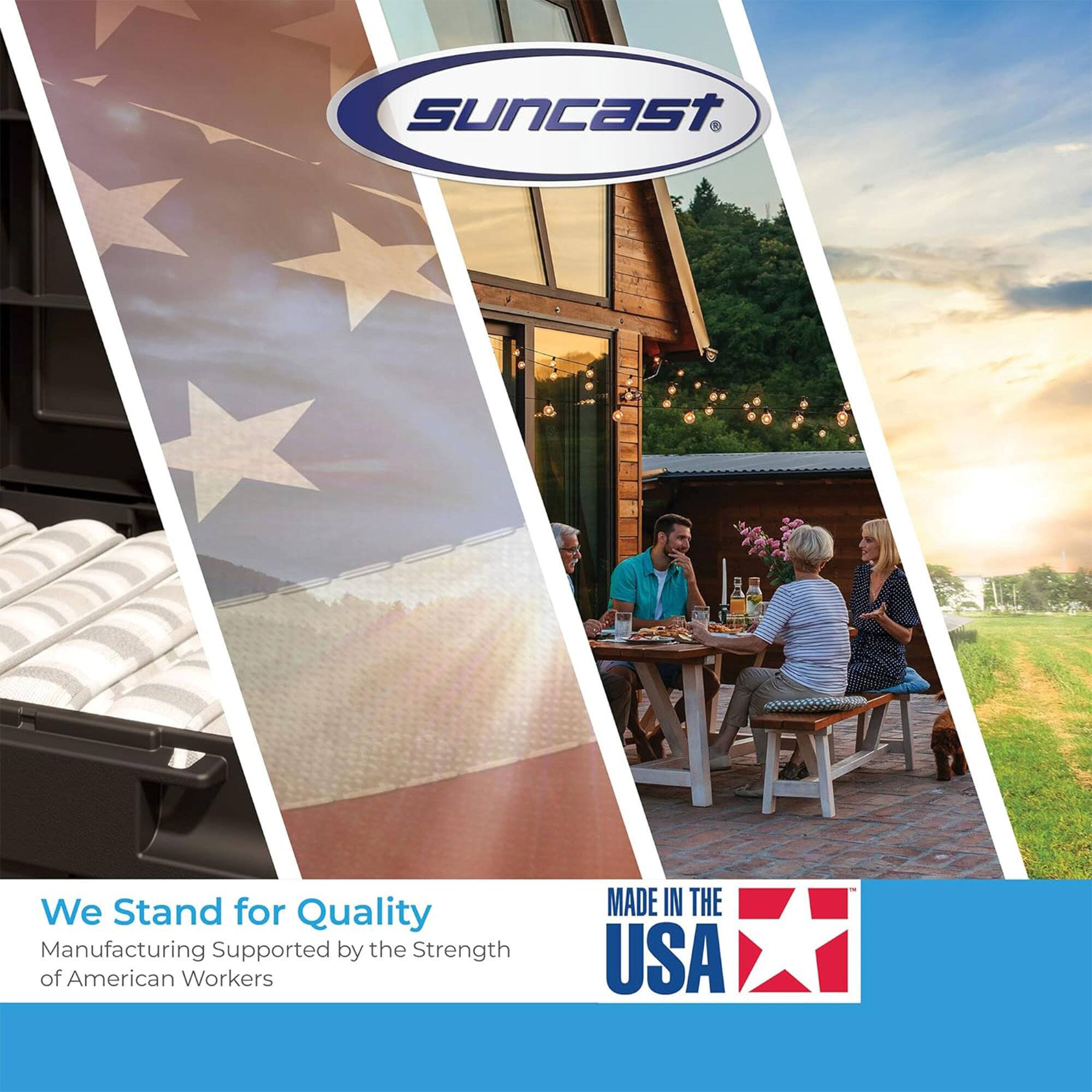 Sure, here is the corrected and grouped text:

---

**Suncast**

We Stand for Quality  
Manufacturing Supported by the Strength of American Workers

MADE IN THE USA

---