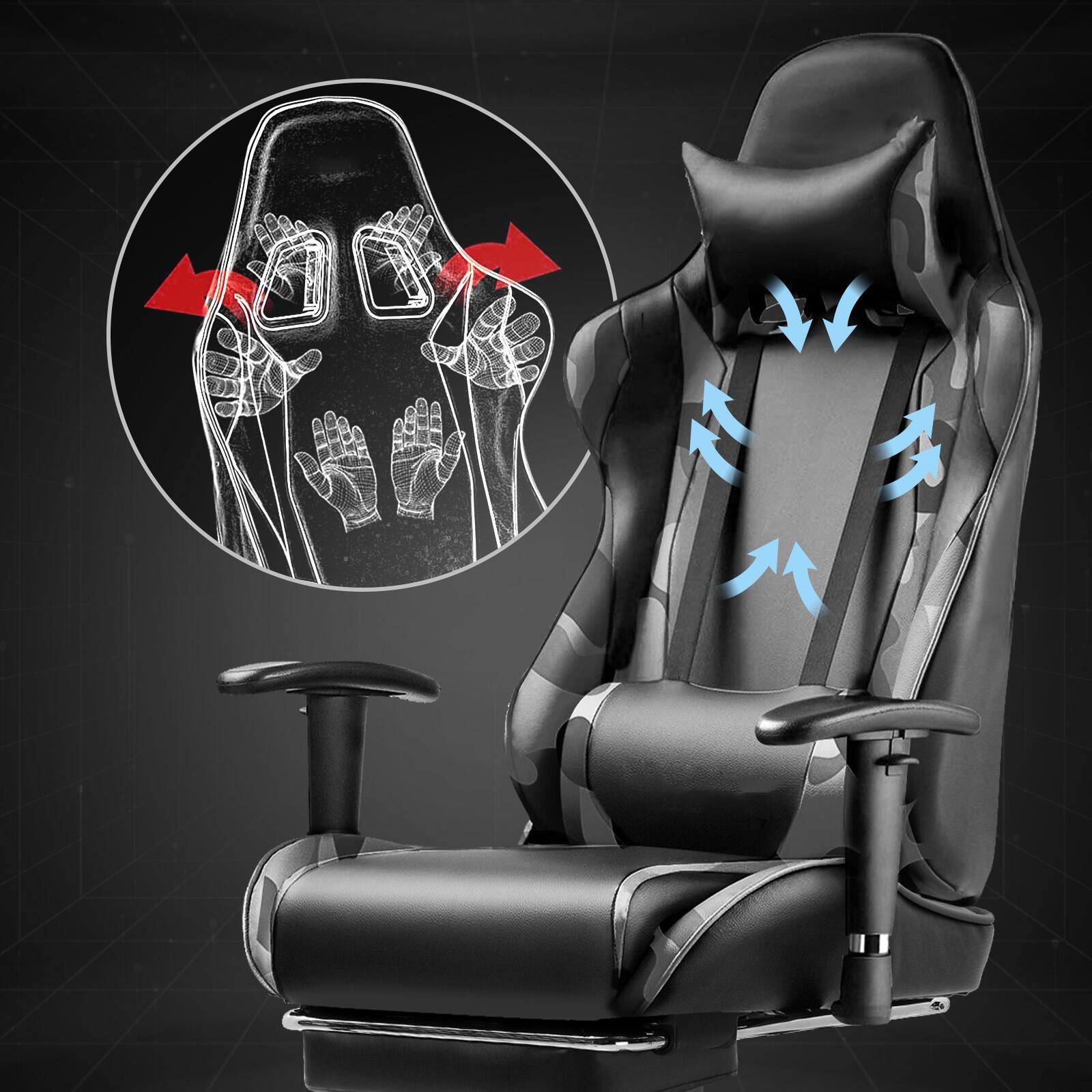 Alt View 3. Egaming - Ergonomic Computer Chair with Footrest Gaming Chair with Headrest and Lumbar - Camouflage.