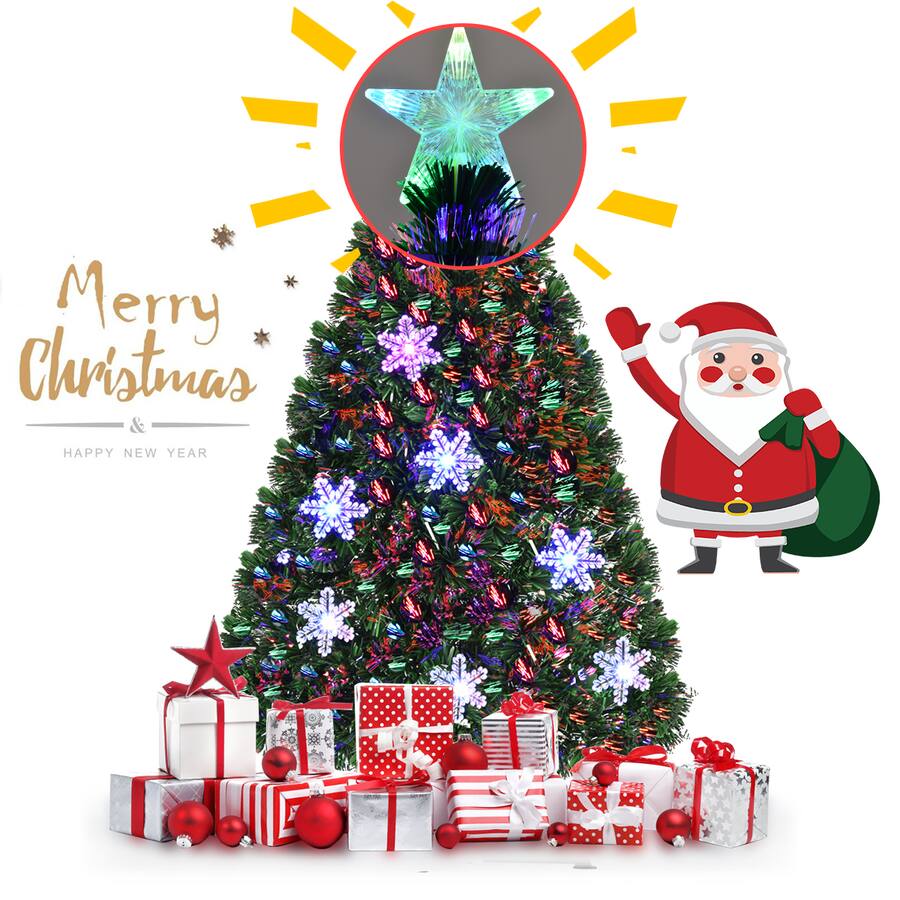 Tree Colers Gymax 4' Pre Lit Multi Color Lights Fiber Optic Artificial Christmas ...