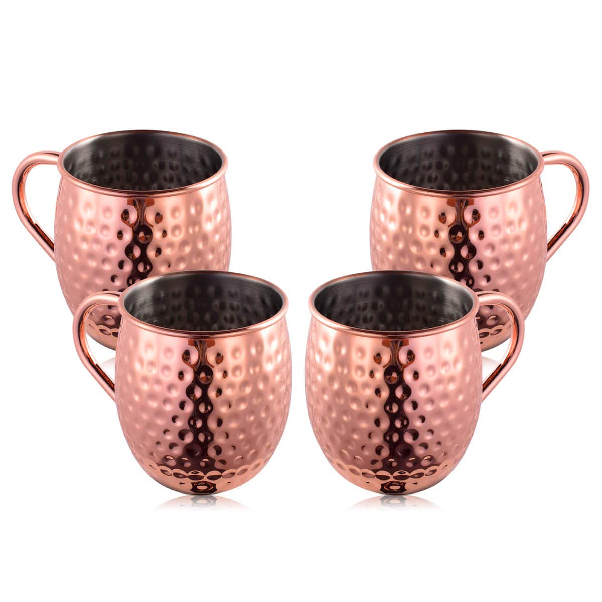 Malletson - 4 Piece Set Of 16oz. Copper Moscow Mule Mugs - Rose Gold