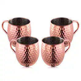 Malletson - 4 Piece Set Of 16oz. Copper Moscow Mule Mugs - Rose Gold