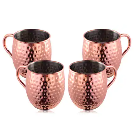 Front. Malletson - 4 Piece Set Of 16oz. Copper Moscow Mule Mugs - Rose Gold.