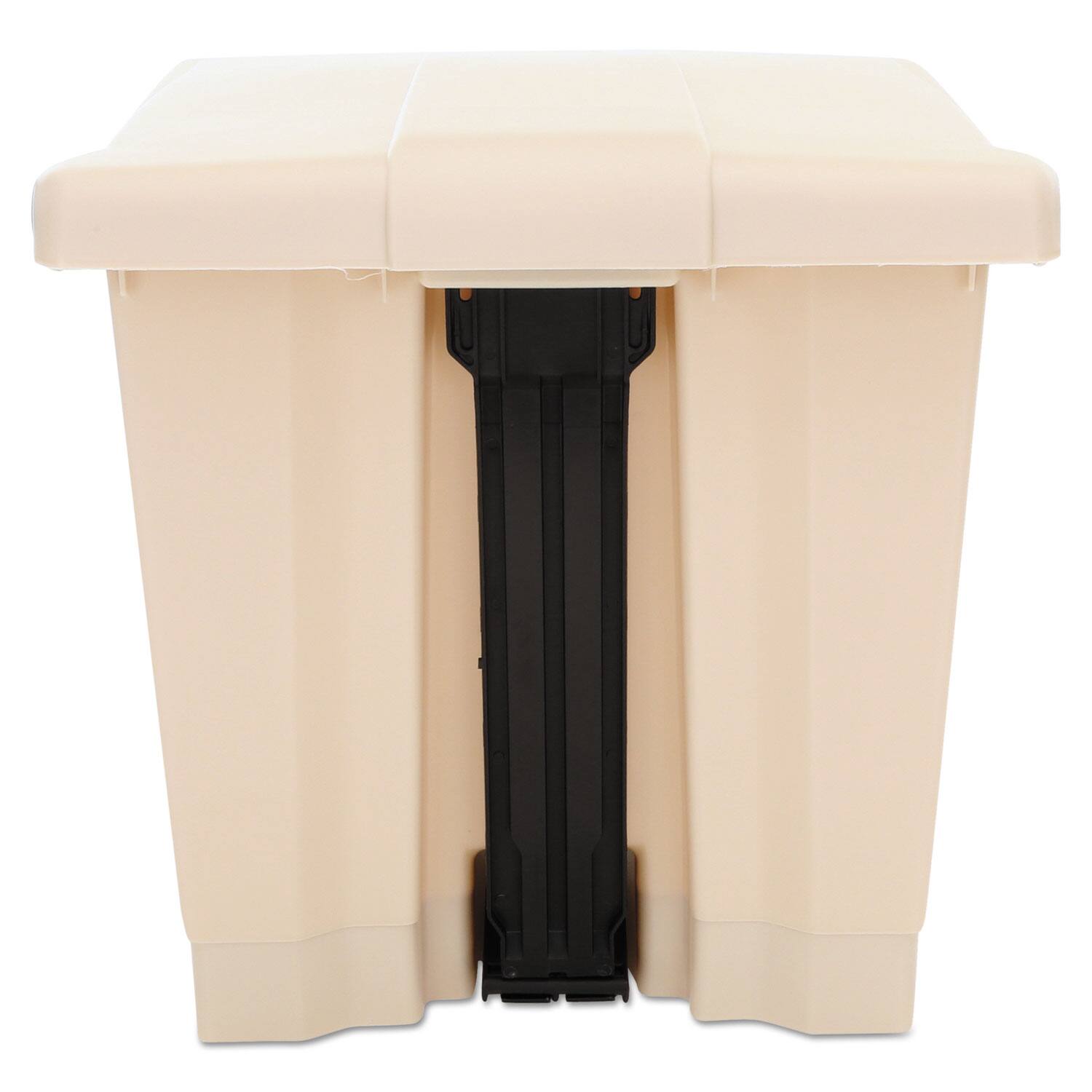 Left. RubberMaid - Indoor Utility Step-On Waste Container, 8 gal, Plastic, Beige.