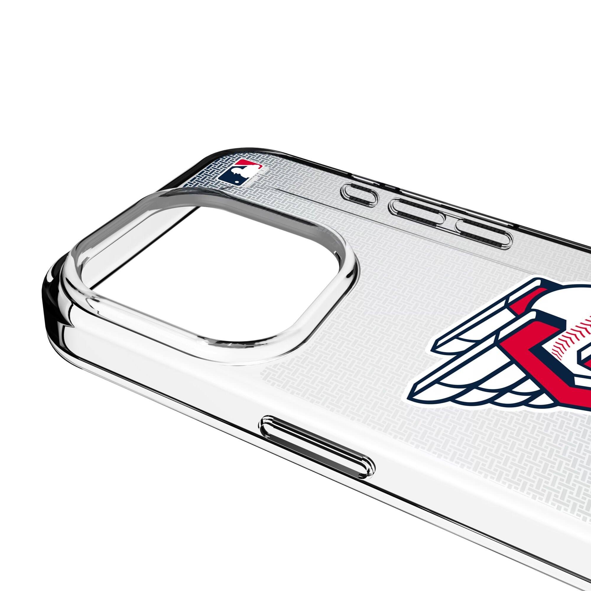 Alt View 2. Keyscaper - Cleveland Guardians Linen Logo iPhone Clear Case - 13 mini - Multicolor.