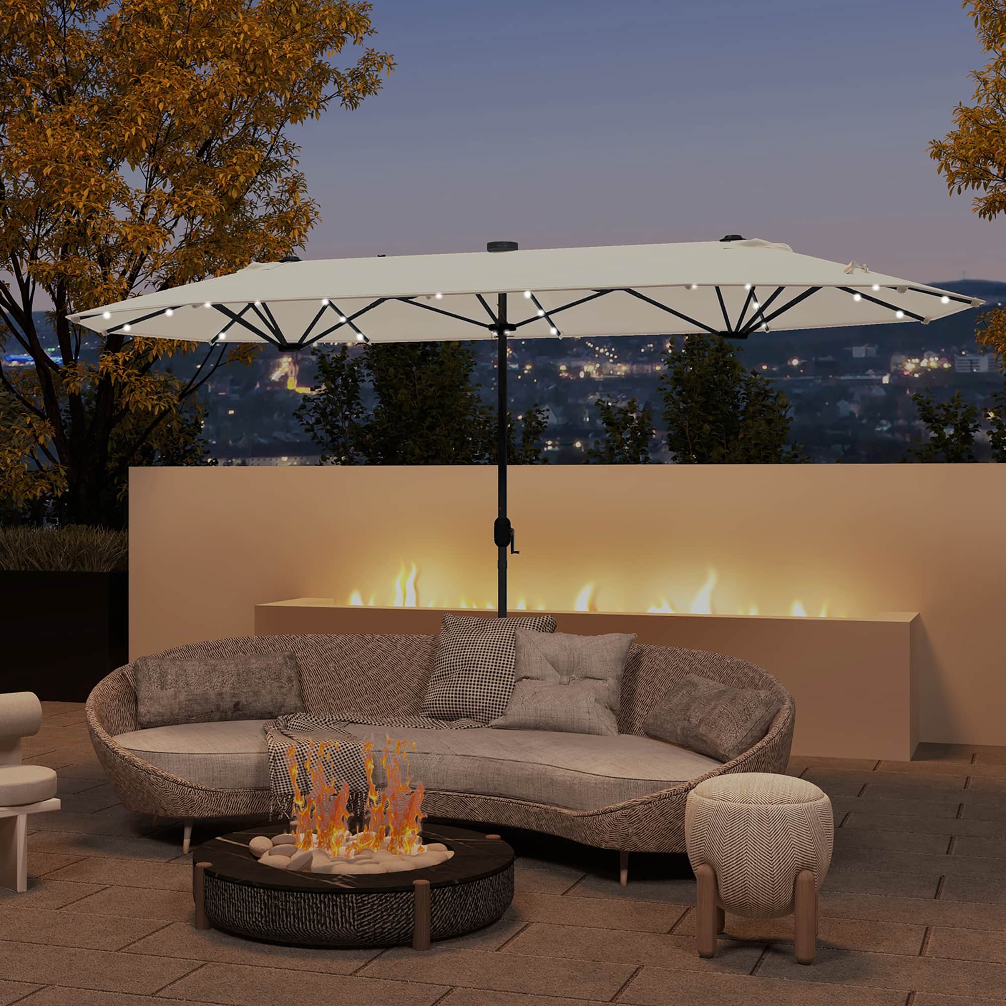 Gymax - 13FT Double-sided Patio Umbrella w/ Solar Lights Crank Handle Umbrella Base - Beige price history on PriceWatchPro
