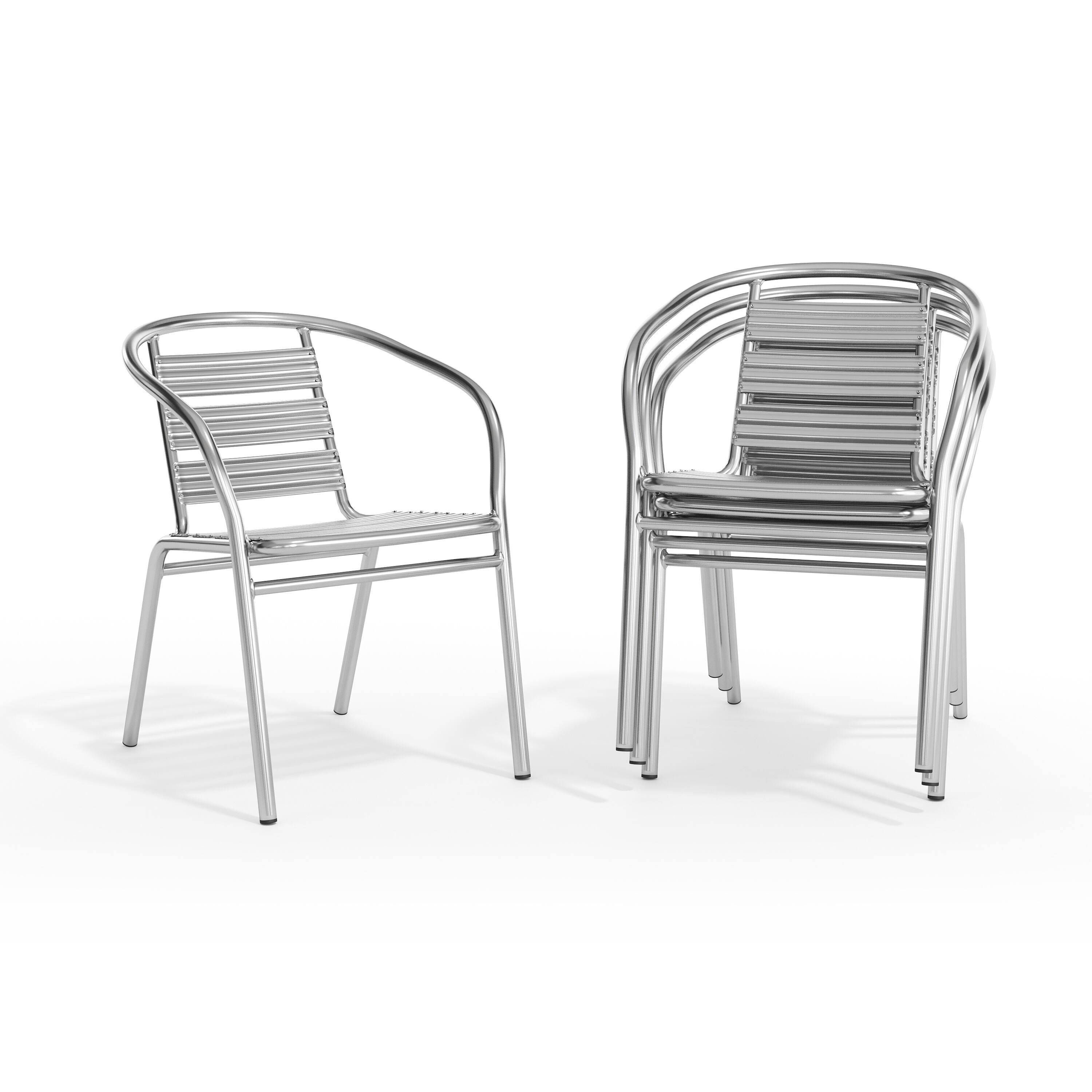 Alt View 10. Emma + Oliver - 4 Pack Heavy Duty Aluminum Commercial Indoor-Outdoor Restaurant Stack Chair with Triple Slat Back - Aluminum.