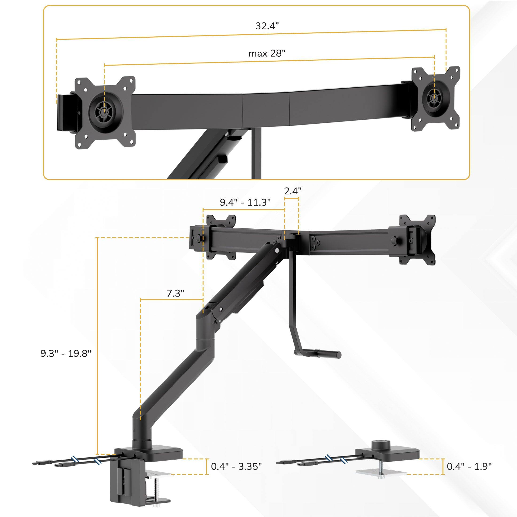 32.4" max 28" 2.4" 9.4" - 11.3" 7.3" 9.3" - 19.8" 0.4" - 3.35" 0.4" - 1.9"