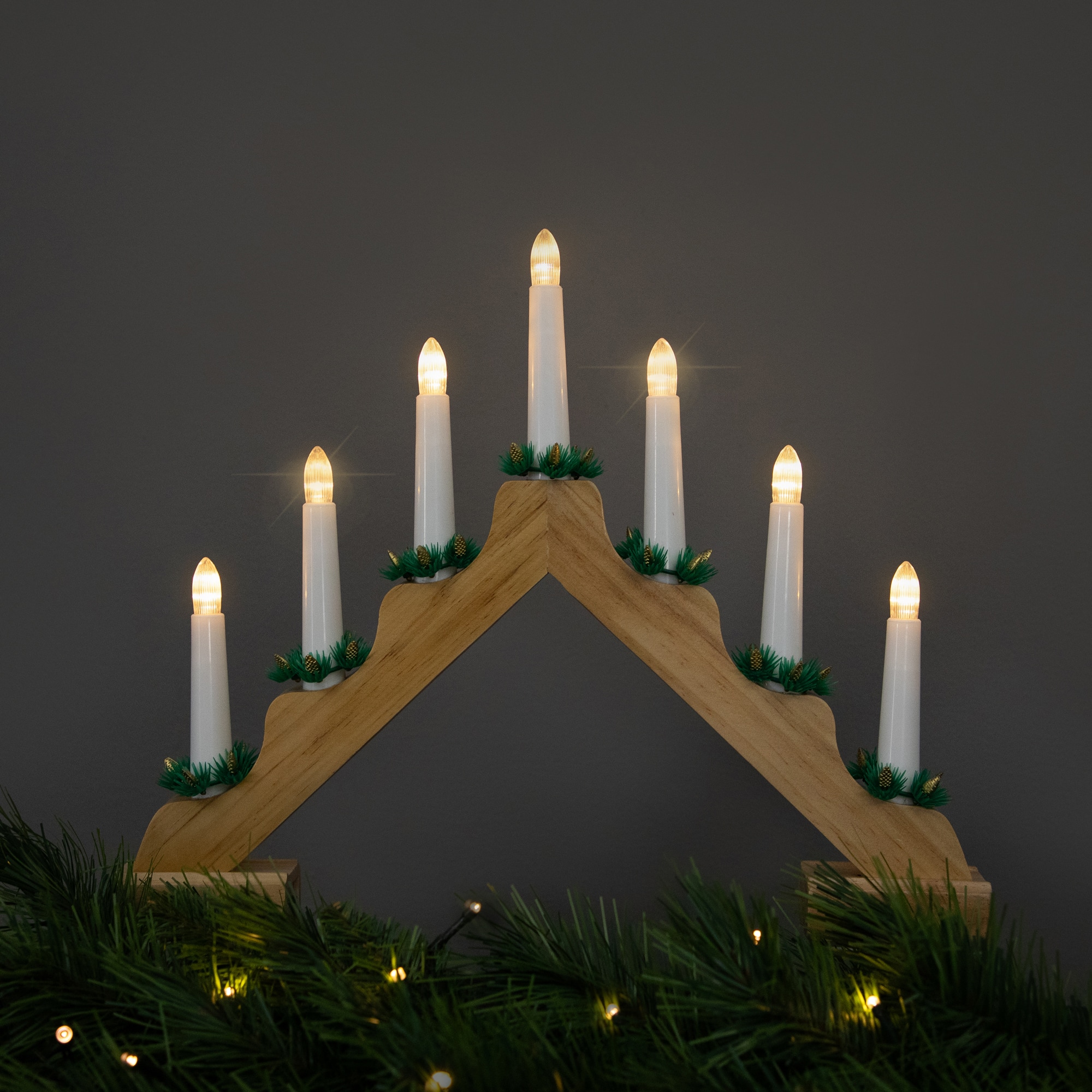 Northlight - LED Lighted Christmas Candelabra Bridge - 13" - Natural Wood - Brown
