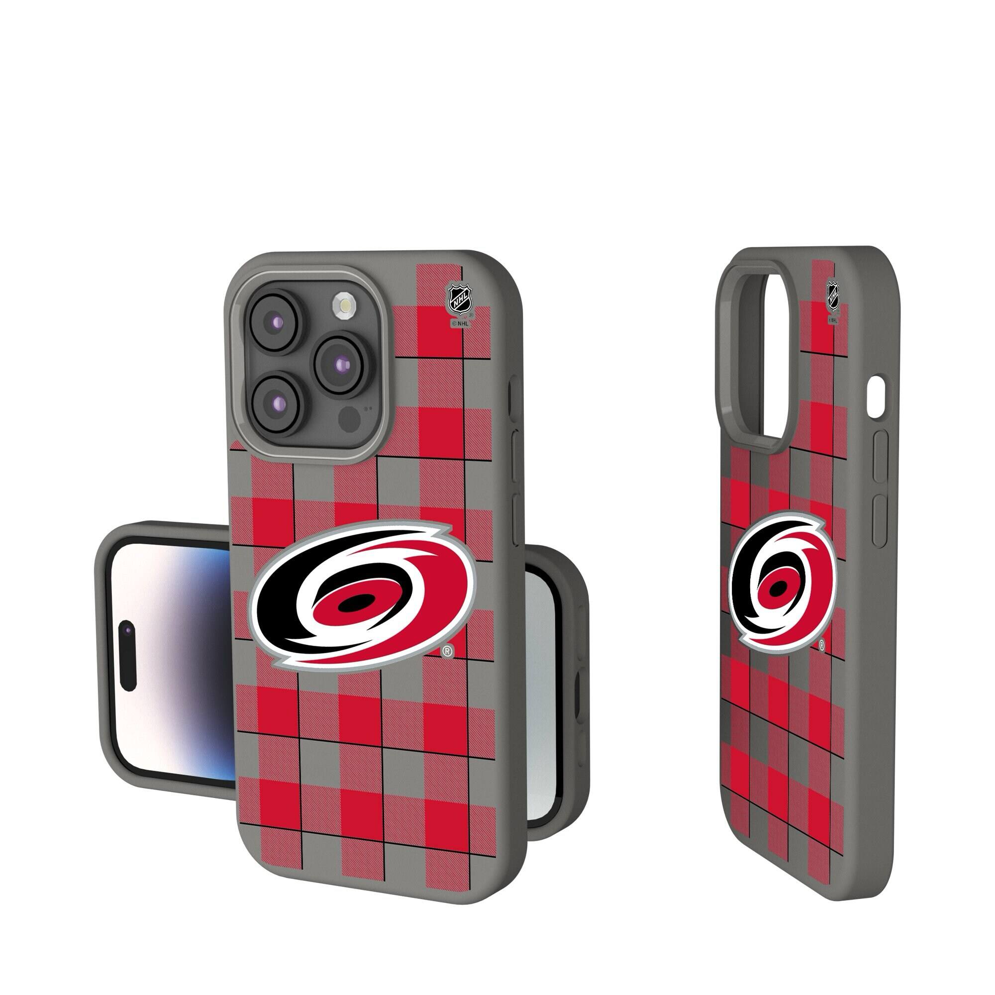 Front. Keyscaper - Carolina Hurricanes Plaid Soft Touch iPhone Case - 14 Plus - Gray.