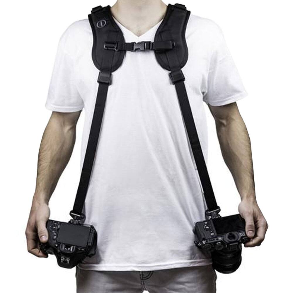 Back. Vivitar - Dual Sling Hands Free Camera Harness 1/4 Inch Threaded Camera Mount Securely Holds Two Cameras for Active Photographers - Black.