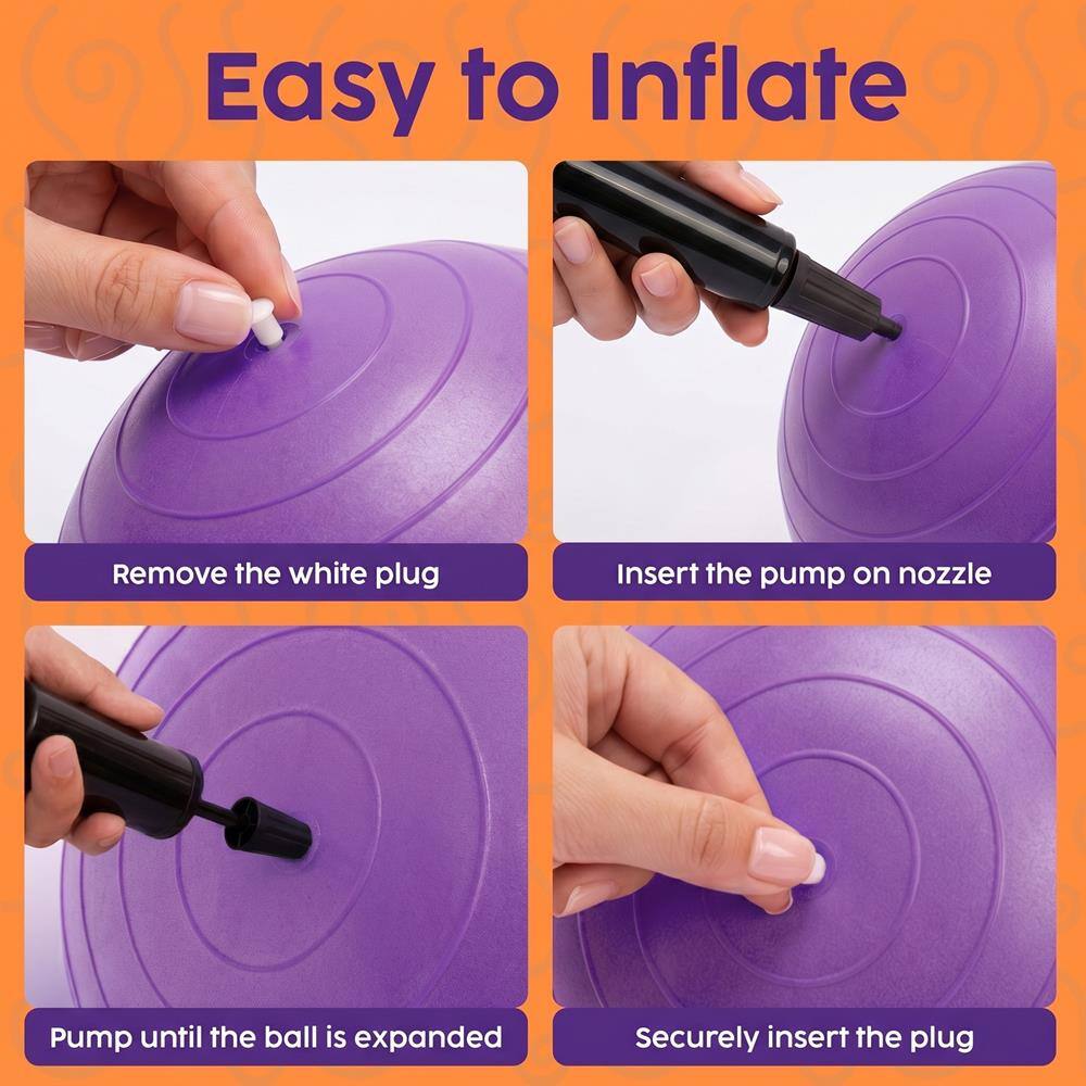 Easy to Inflate

Remove the white plug

Insert the pump on nozzle

Pump until the ball is expanded

Securely insert the plug