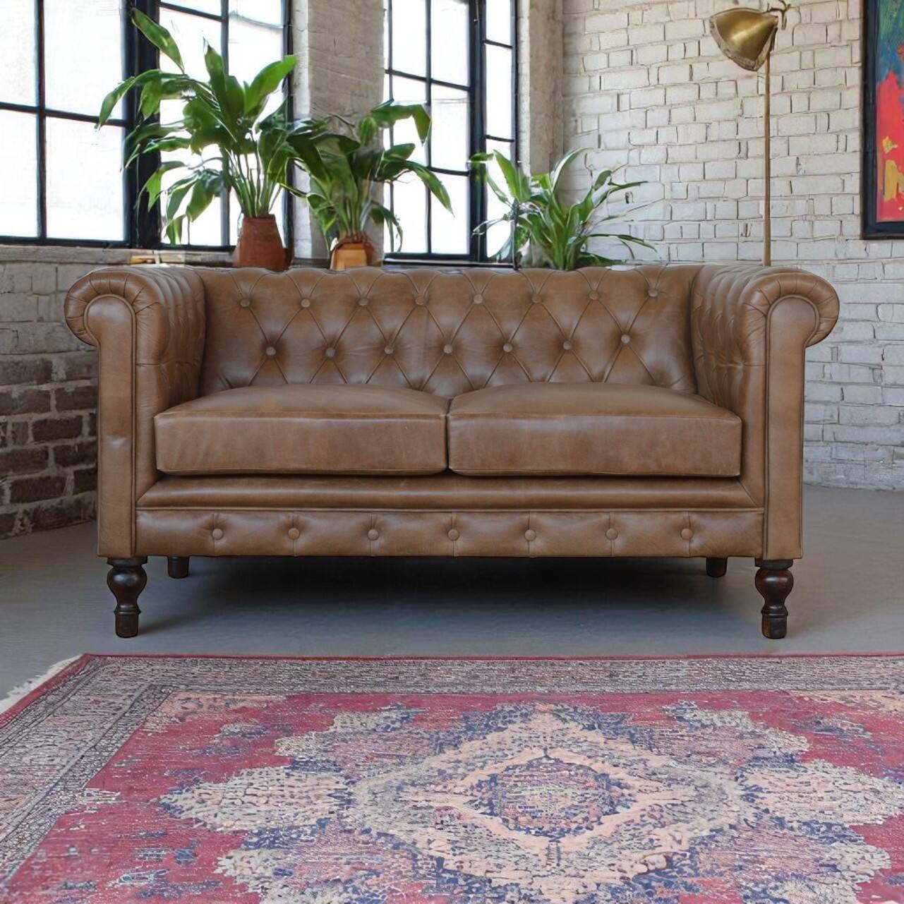 Angle. Artisan Furniture - Artisan Furniture Solid Wood Buffalo Leather Chesterfield, Brown Color - Brown.