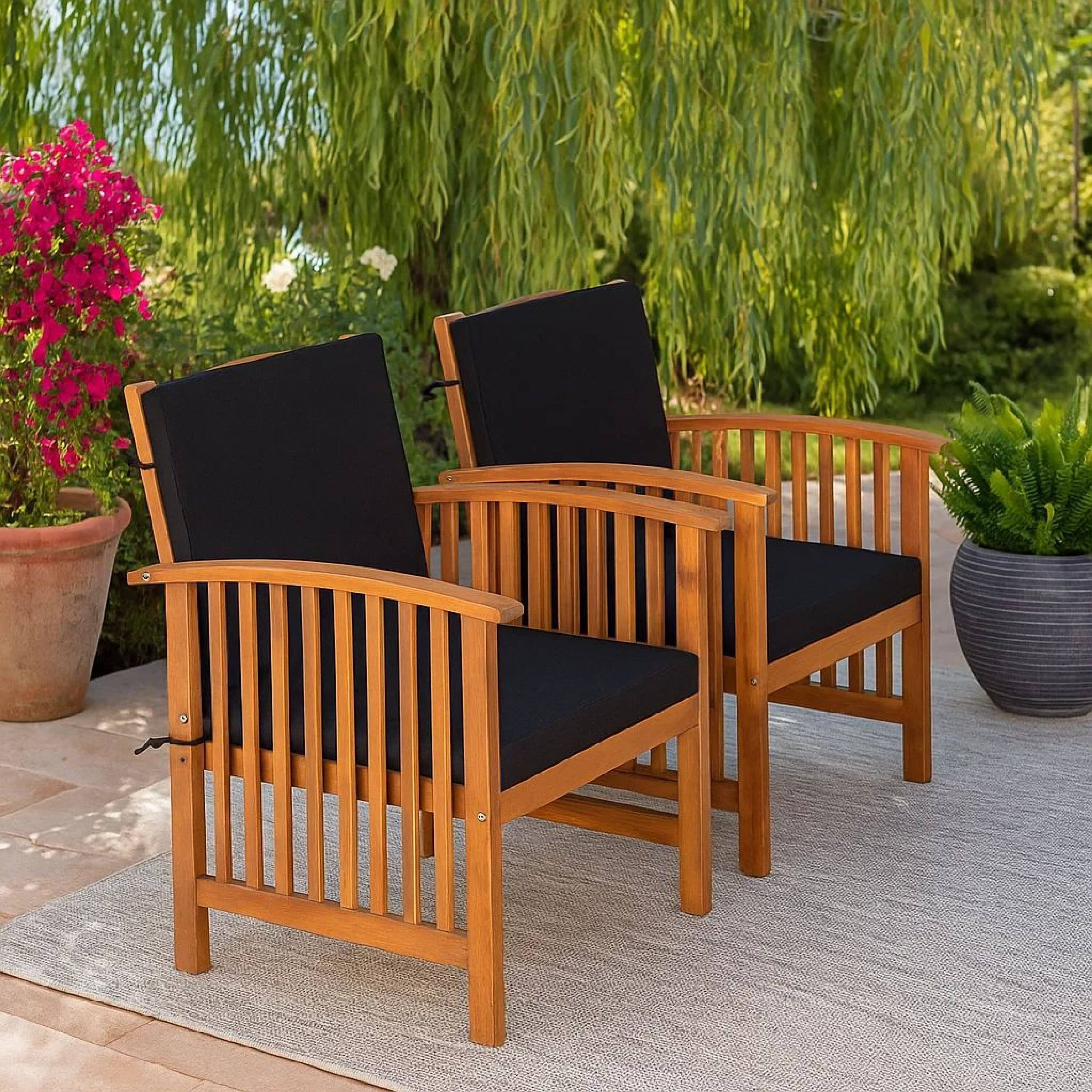 Alt View 8. Manhattan Lane - Kaila Outdoor Armchair Set of 2, Black Cushions - Black, Natural Brown.
