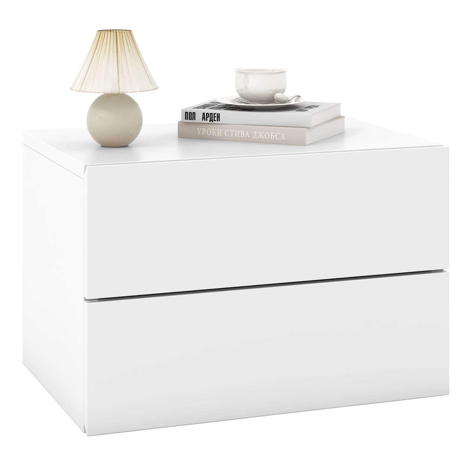 Front. Costway - 1 PCS Floating Nightstand with Drawer Storage Modern Floating Bedroom Shelf - White.