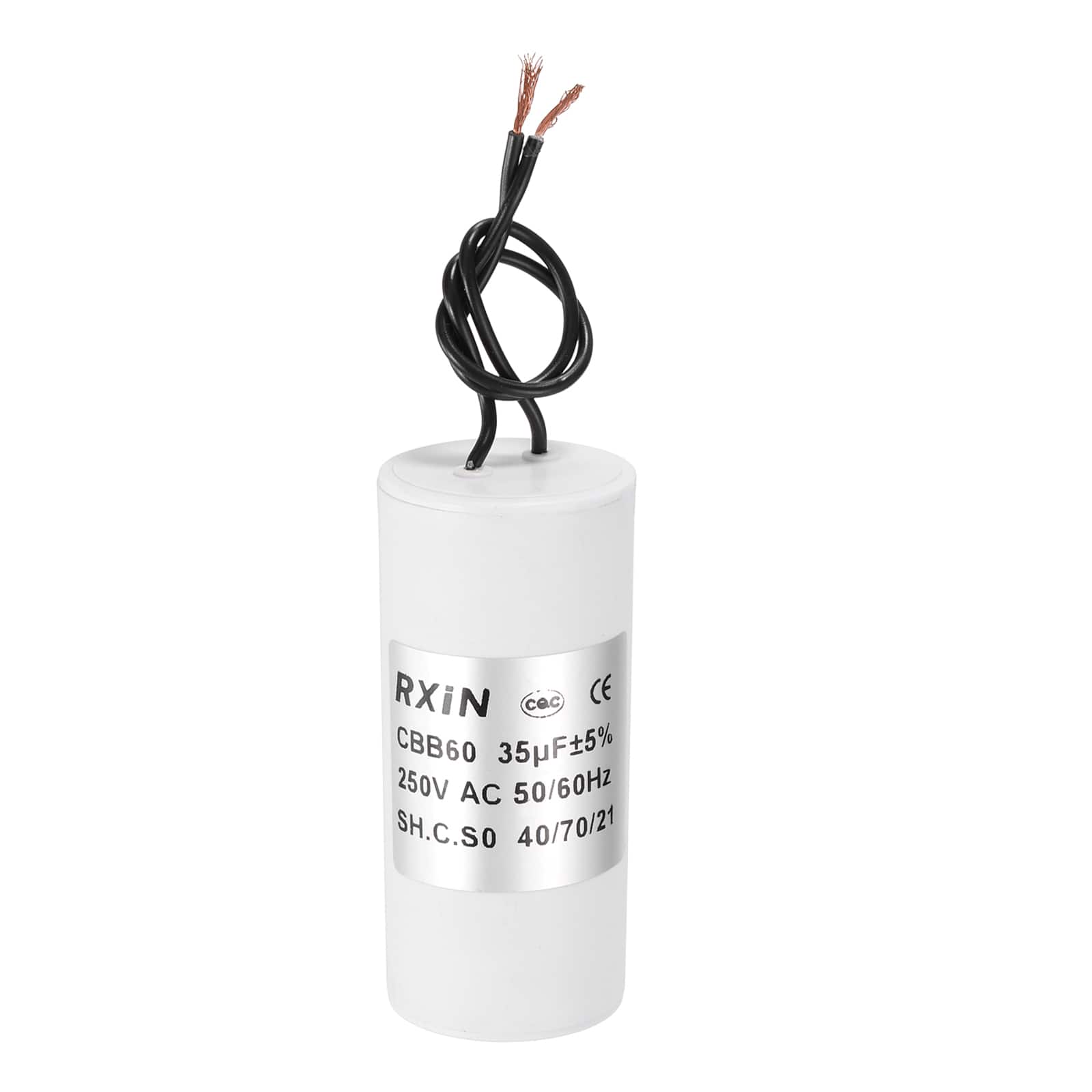 Unique Bargains - 35uF CBB60 Running Capacitor, AC 250V Cylinder 2 Wire for Air Conditioner, Compressor, Washing Machine - White