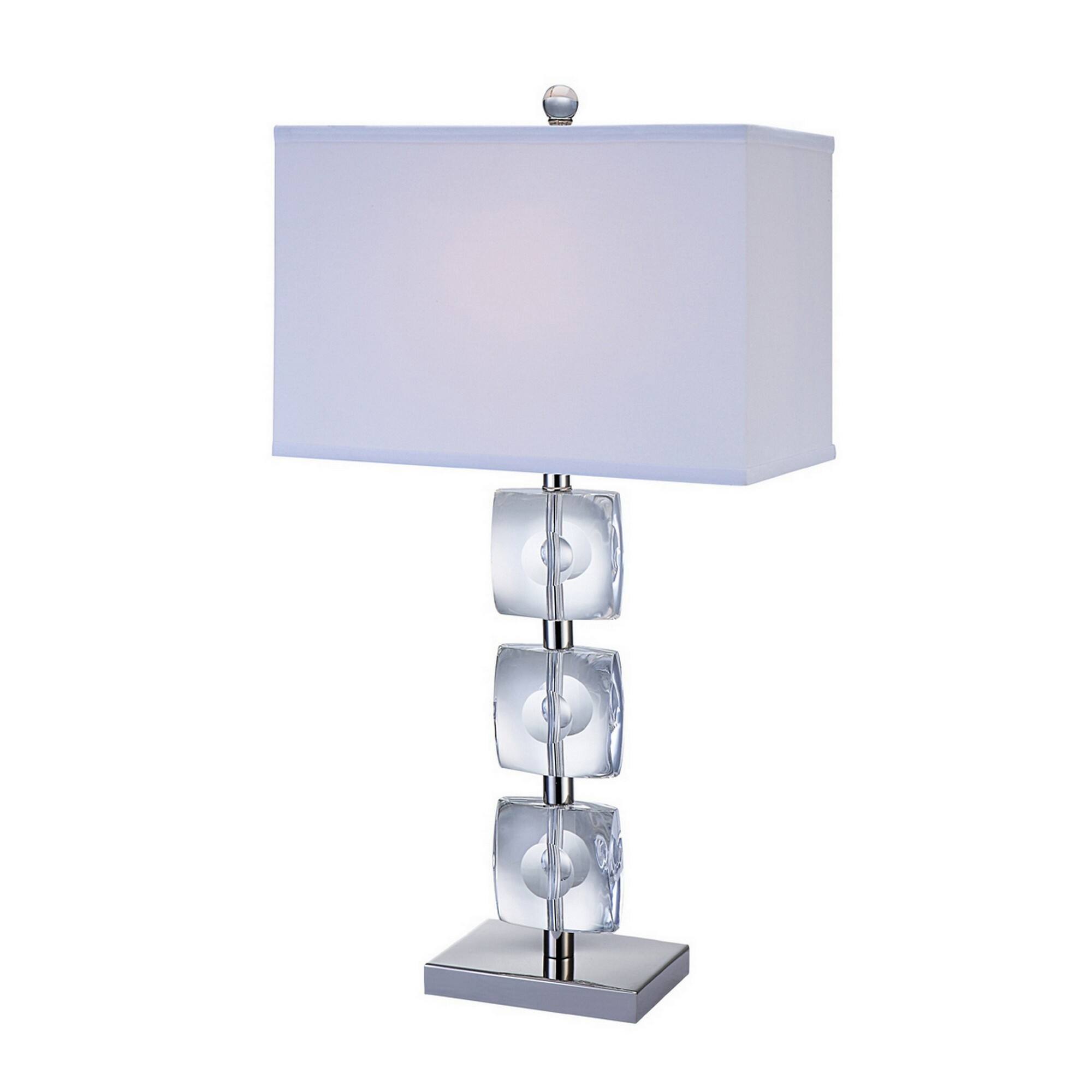 Angle. Manhattan Lane - 28 Inch Table Lamp, Crystal Stand, Rectangular Shade, Metal - White, Clear.