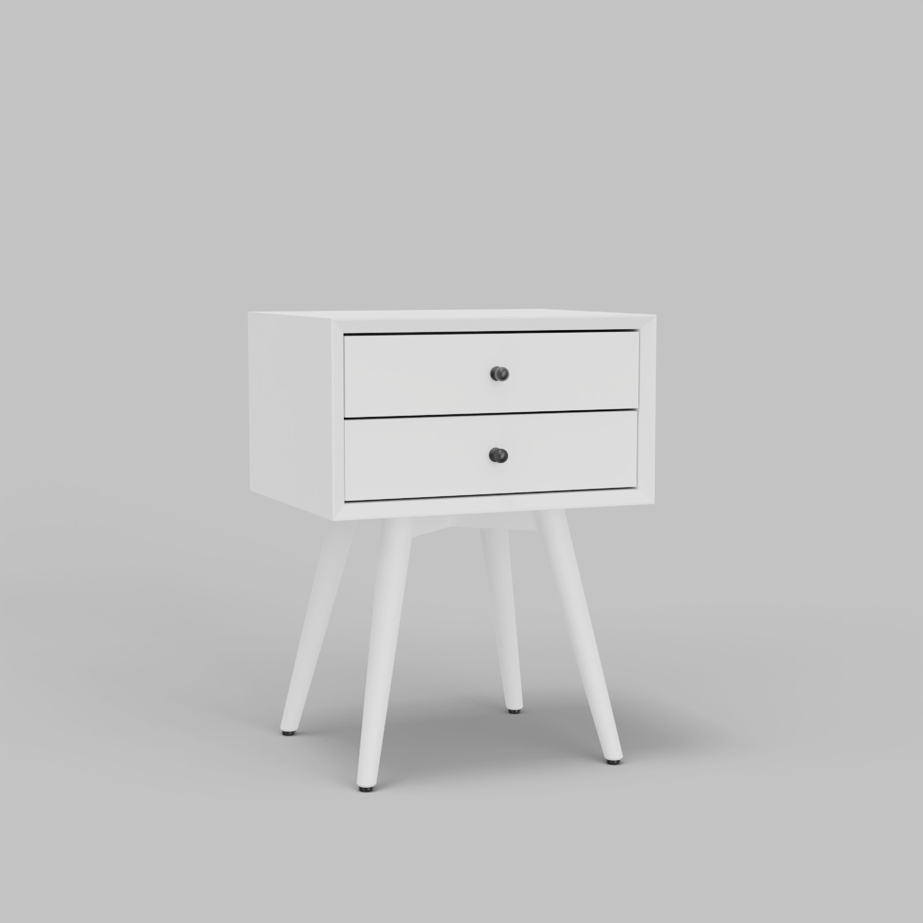 Manhattan Lane - Ian Small Nightstand w 2 Drawers, Modern Solid Mahogany Wood - White, Black