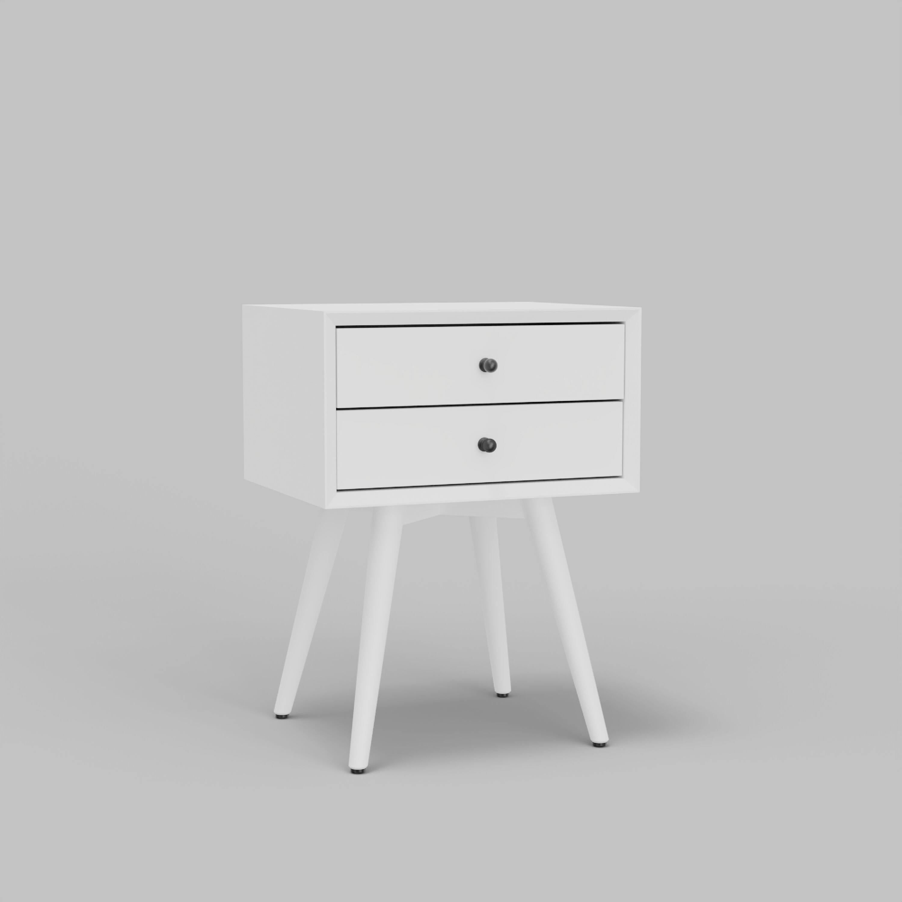 Front. Manhattan Lane - Ian Small Nightstand w 2 Drawers, Modern  Solid Mahogany Wood - White, Black.