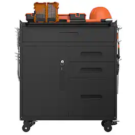 Boyel Living - 34.3" Mobile Tool Storage Cabinet - Garage Organizer with Lockable Compartment 4 Drawers Rolling Steel Chest - Black