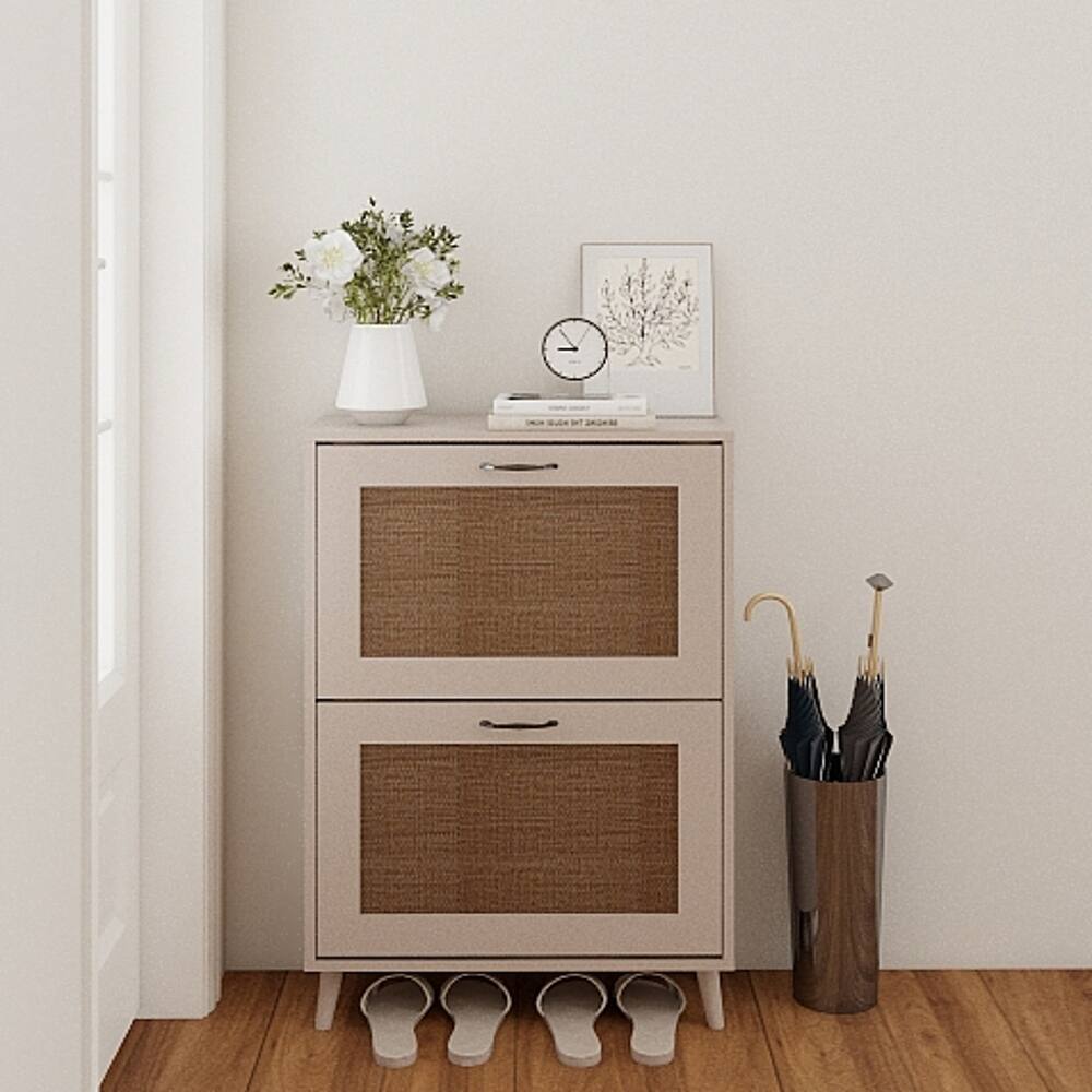 Alt View 4. Loheer - Loheer 2-Tier Shoe Rack for Entryway, Antique Grey Shoe Storage Organizer, Holds 12 Pairs - Antique Grey.